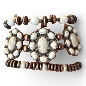 Squash Blossom Cream and Copper Beaded Stretch Bracelet set of 3
